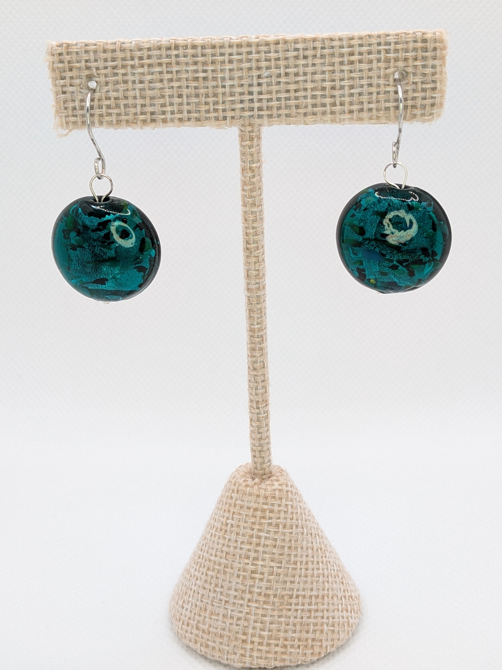 Handcrafted Green Teal Glass Art Drop Earrings